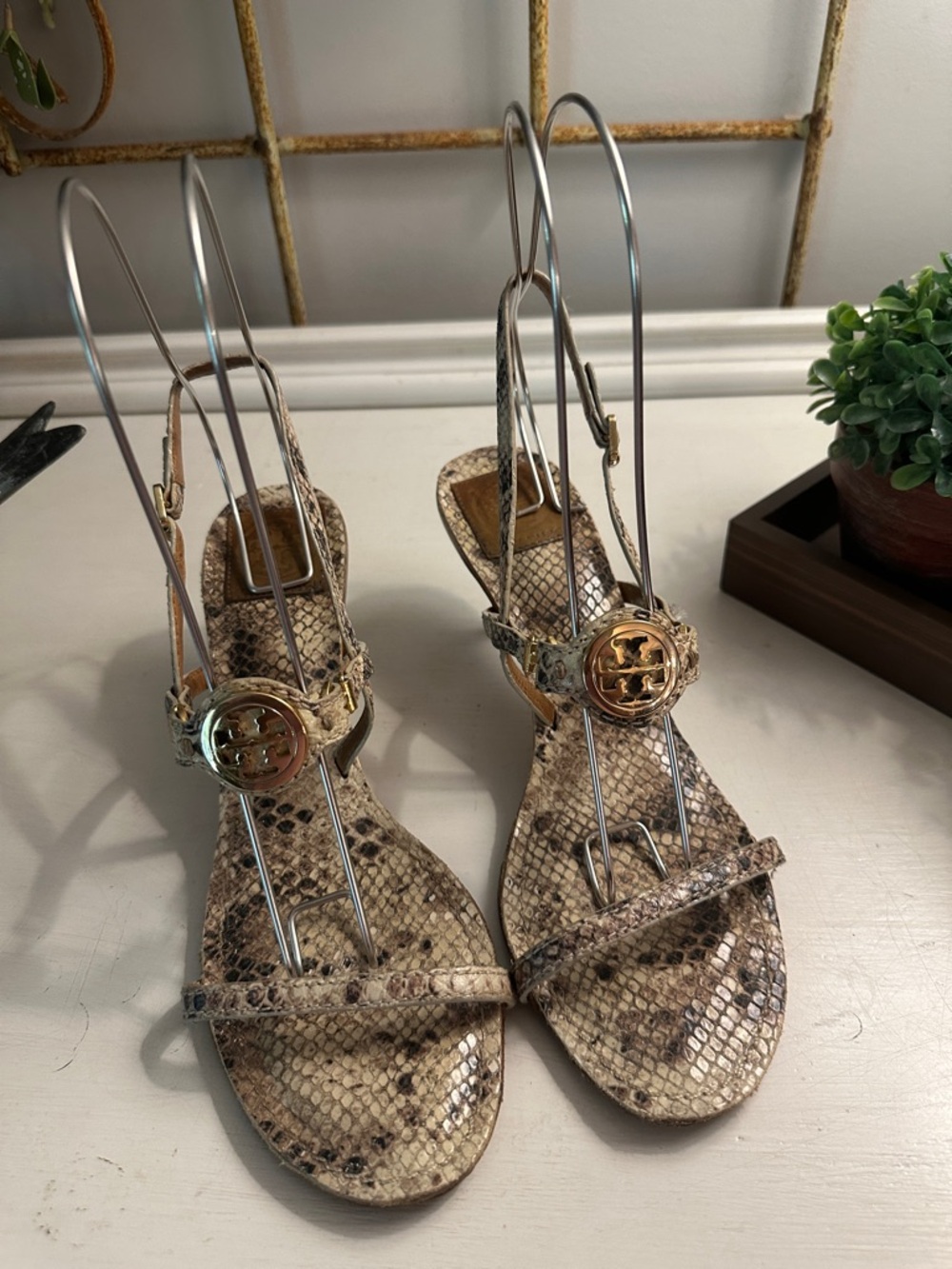 Tory Burch Snake Skin Kitten Heel Sandals 9M worn twice